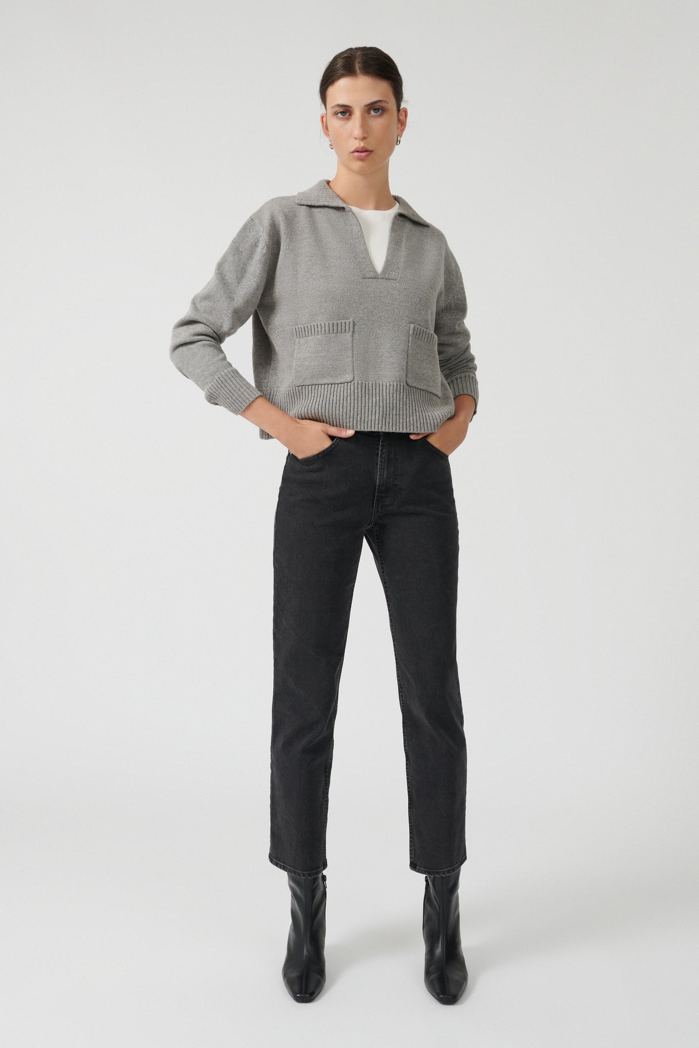CAMILA COLLAR SWEATER - GREY MARLE [FINAL SALE]