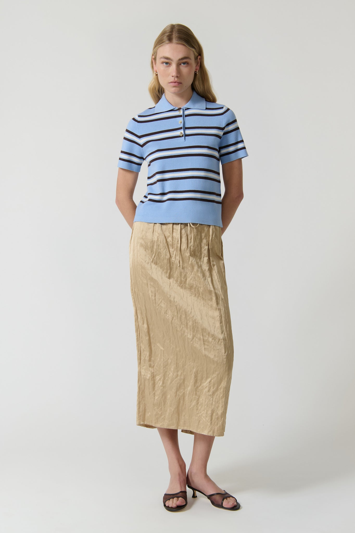 ELVIRA POLO TOP - BLUE STRIPE
