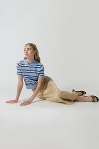 ELVIRA POLO TOP - BLUE STRIPE
