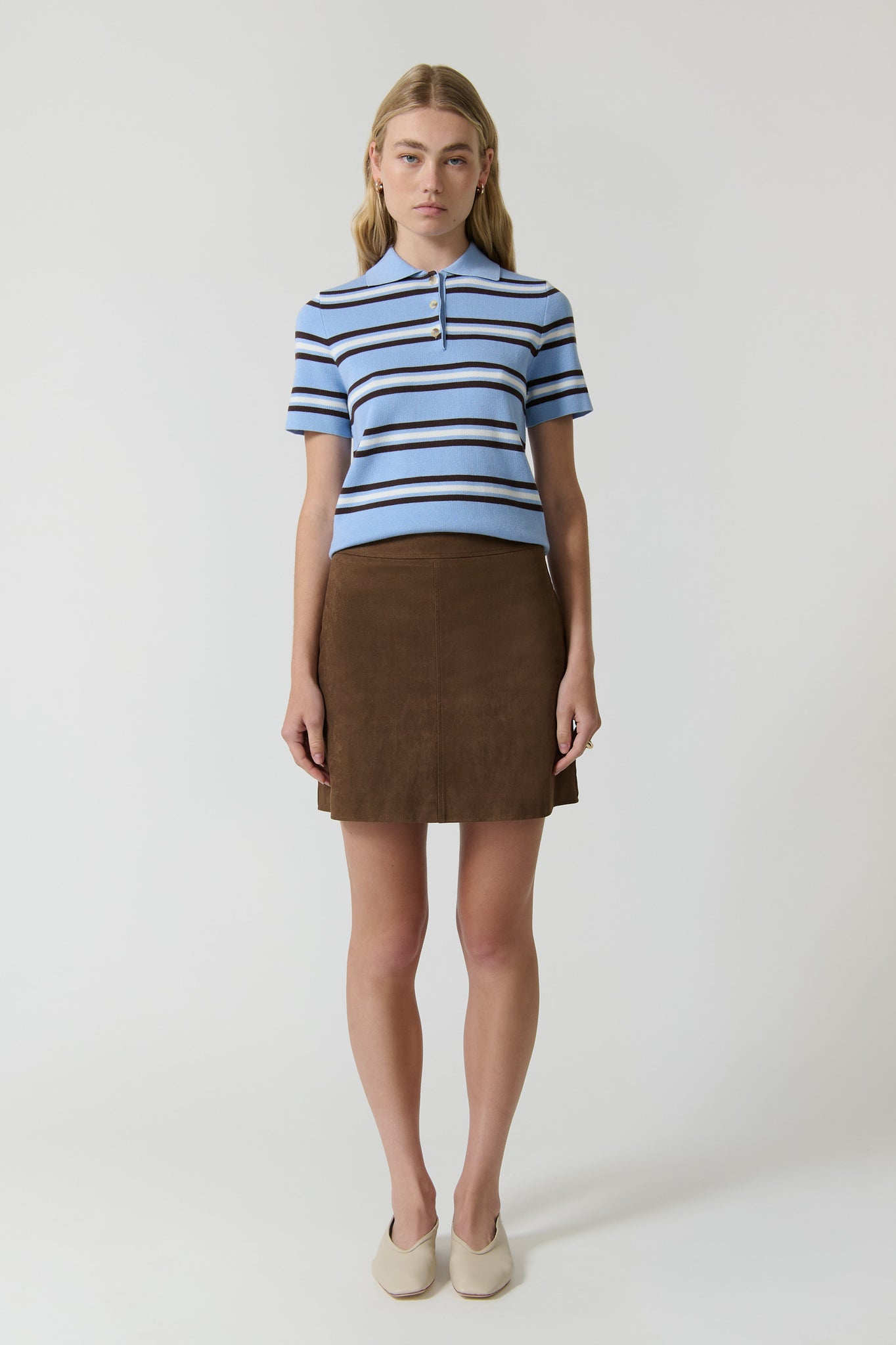 ELVIRA POLO TOP - BLUE STRIPE