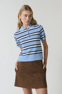 ELVIRA POLO TOP - BLUE STRIPE