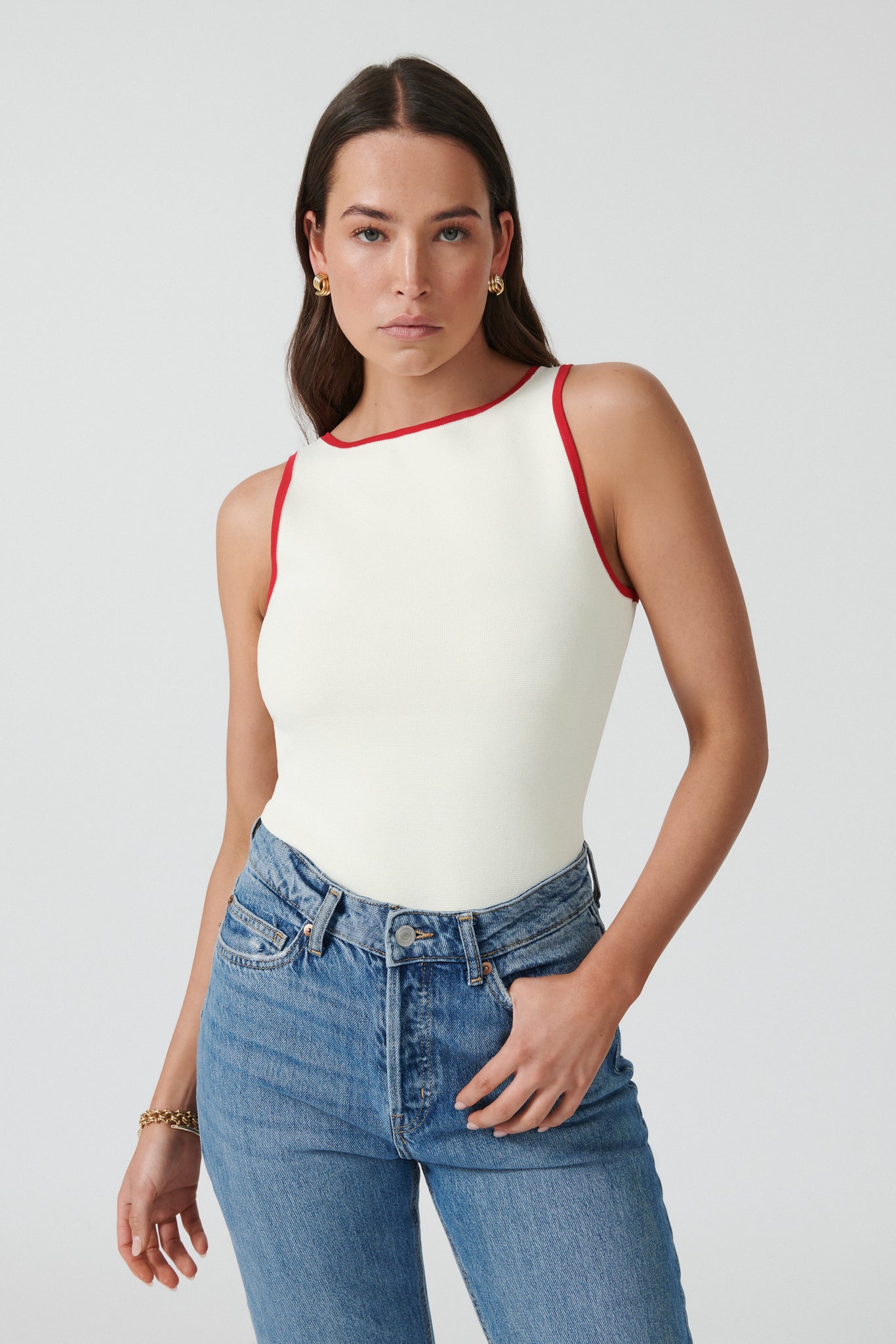 ANDREA REVERSE TANK - IVORY/RED