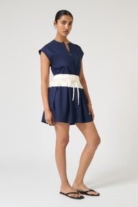 VICTORIA MINI DRESS - NAVY/WHITE